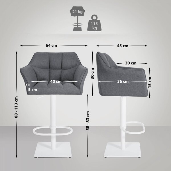 Barová židle Damaso W - filc, bílý rám - Šedá