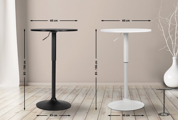 Barový stůl Lamoni - v85-106 cm x Ø60 cm - Černá/černá
