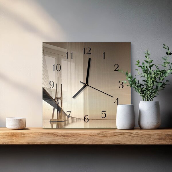 Skleněné hodiny na stěnu Sépiový most zskc-30x30-00057743