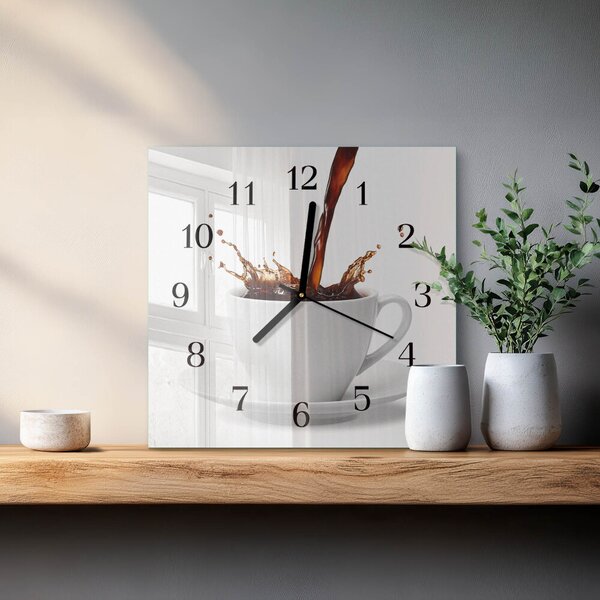 Skleněné hodiny na stěnu Šálek kávy zskc-30x30-00057749