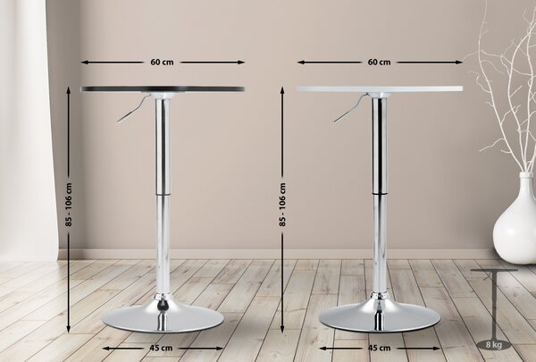 Barový stůl Lamoni - v85-106 cm x Ø60 cm - Bílá