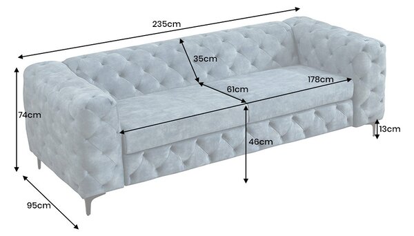 Designová sedačka Rococo 235 cm petrolejový samet