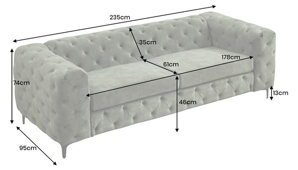 Designová sedačka Rococo 235 cm tmavě zelený samet