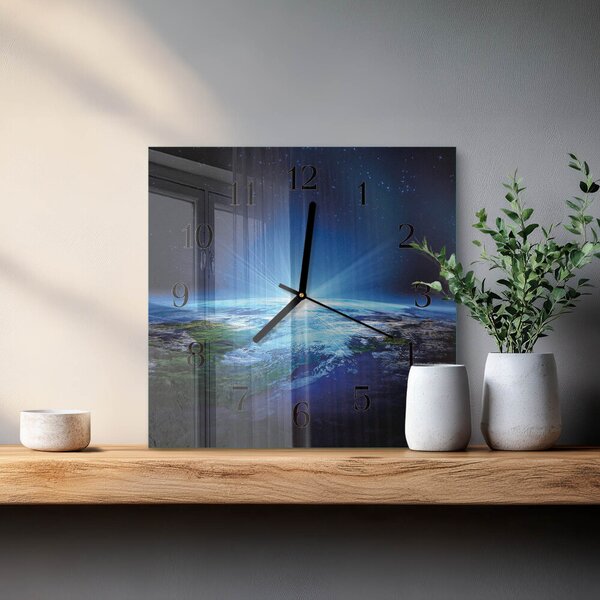 Skleněné hodiny na stěnu Vesmír Země zskc-30x30-00057815