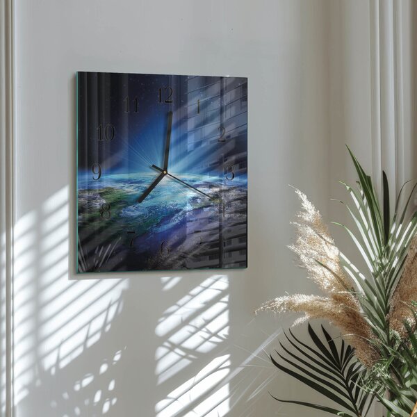 Skleněné hodiny na stěnu Vesmír Země zskc-30x30-00057815
