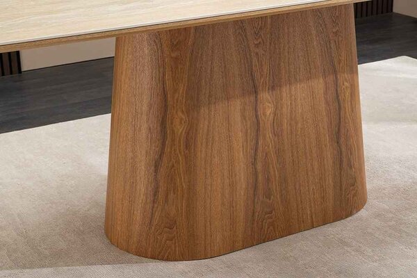 Designový keramický jídelní stůl Parthenia 200 cm travertin / dub