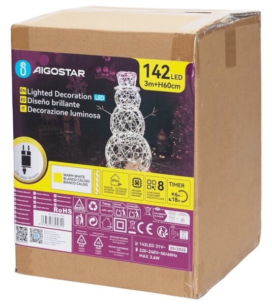 Aigostar-LED Venkovní vánoční dekorace LED/3,6W/31/230V 2700K 60cm IP44 sněhulák
