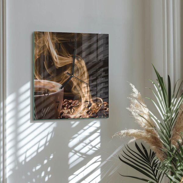 Skleněné hodiny na stěnu Šálek kávy zskc-30x30-00057833