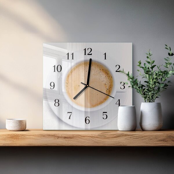 Skleněné hodiny na stěnu Šálek kávy zskc-30x30-00057839