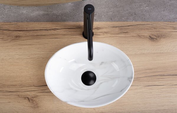 Rea Sofia Mini, umyvadlo na desku 355x270x125 mm, imitace kamene - bílá Cloudy, REA-U9236