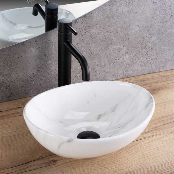Rea Sofia Mini, umyvadlo na desku 355x270x125 mm, imitace kamene - bílá Cloudy, REA-U9236