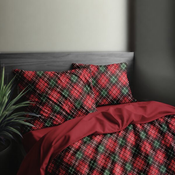 Ervi FLANELOVÉ bavlněné povlečení - Vánoční Tartan/červené