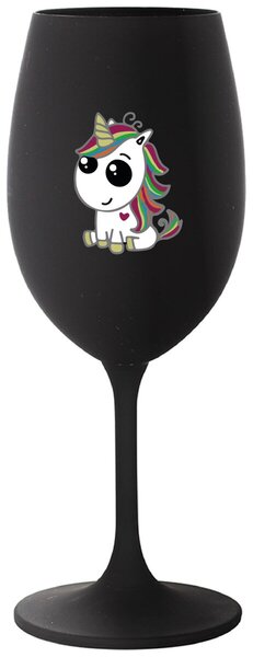 DUHOVÝ JEDNOROŽEC - černá sklenice na víno s nápisem 350 ml