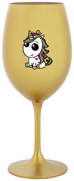 DUHOVÝ JEDNOROŽEC - zlatá sklenice na víno s nápisem 350 ml