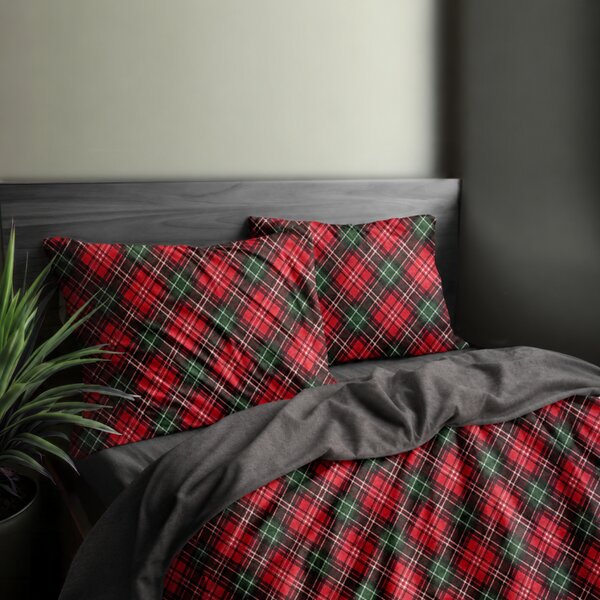 Ervi FLANELOVÉ bavlněné povlečení - Vánoční Tartan/šedé