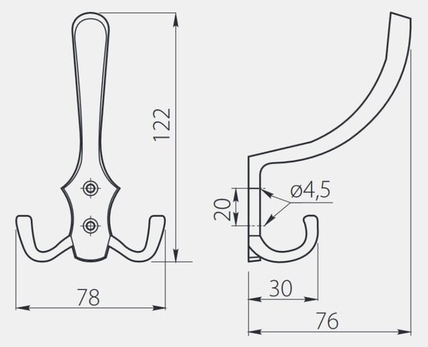 Háček GTV WZ-A0-K24-20 černý 78x76x122 mm