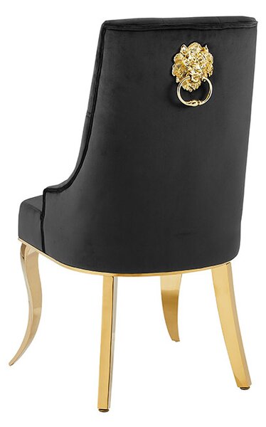 Designová židle Rococo Lví hlava černá / zlatá