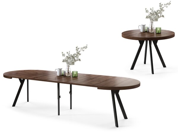 Mazzoni EXPANSO Dub Hnědý/černé nohy - VELKÝ KULATÝ STŮL Ø110 ROZKLÁDACÍ NA 310 cm S NOHAMI VE TVARU Y LOFTOVÝ/INDUSTRIÁLNÍ