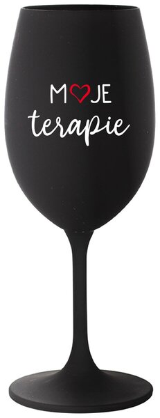 MOJE TERAPIE - černá vtipná sklenička na víno 350 ml