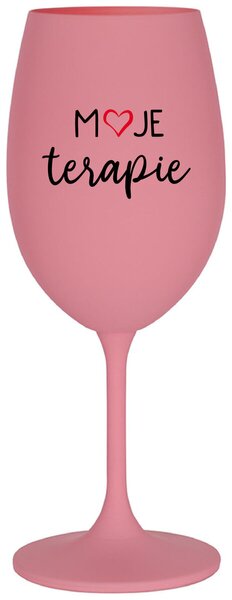 MOJE TERAPIE - růžová vtipná sklenička na víno 350 ml