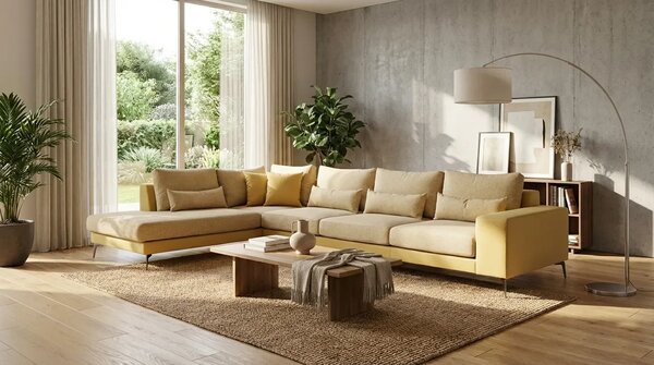 Moderní rohová sedací souprava NICOLE XXL, levá, béžová (enjoy new lux - 1 beige) / žlutá (enjoy new lux - 11 melon)