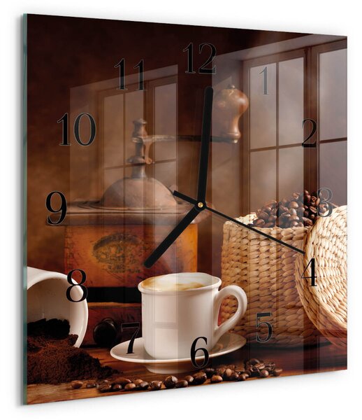 Skleněné hodiny na stěnu Šálek kávy zskc-30x30-00057935