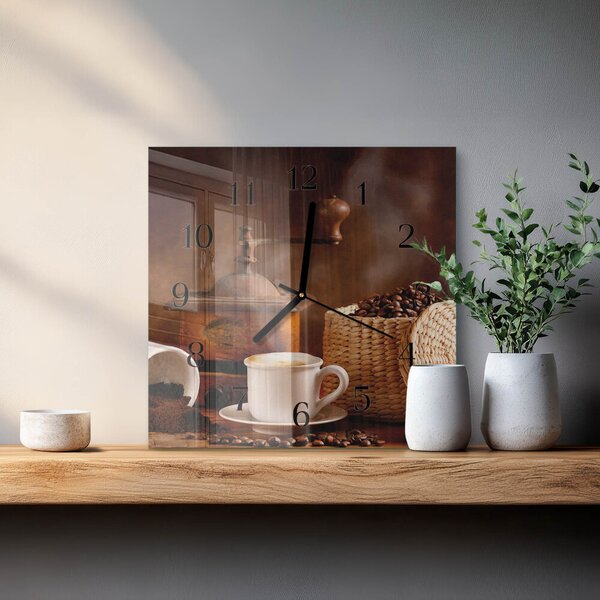 Skleněné hodiny na stěnu Šálek kávy zskc-30x30-00057935
