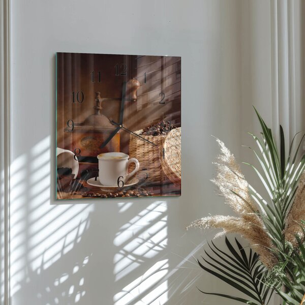 Skleněné hodiny na stěnu Šálek kávy zskc-30x30-00057935