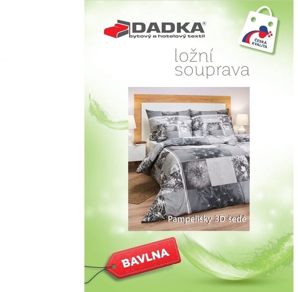 Bavlněné povlečení Pampelišky 3D šedé 140x200, 70x90 cm
