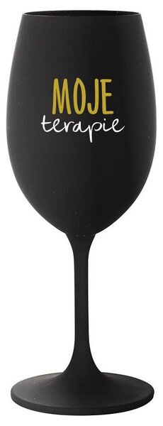 MOJE TERAPIE - černá vtipná sklenička na víno 350 ml