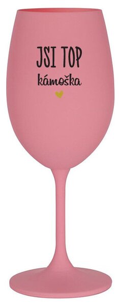 JSI TOP KÁMOŠKA - růžová sklenice na víno s potiskem 350 ml