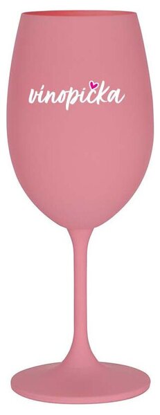 VÍNOPIČKA - růžová sklenice na víno s potiskem 350 ml