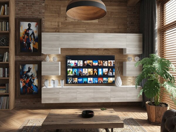 Obývací stěna 300 cm Belini šedý antracit Glamour Wood Imperium 3