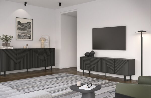 Marckeric Černý lakovaný TV stolek Peta 161 x 35 cm