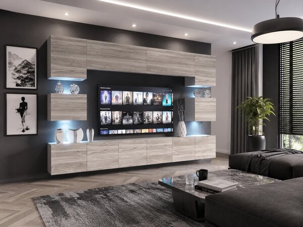 Obývací stěna 300 cm Belini šedý antracit Glamour Wood Imperium 3