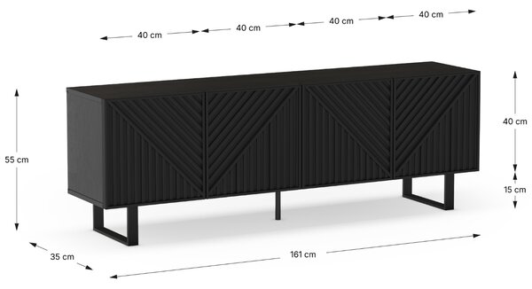 Marckeric Černý lakovaný TV stolek Peta 161 x 35 cm