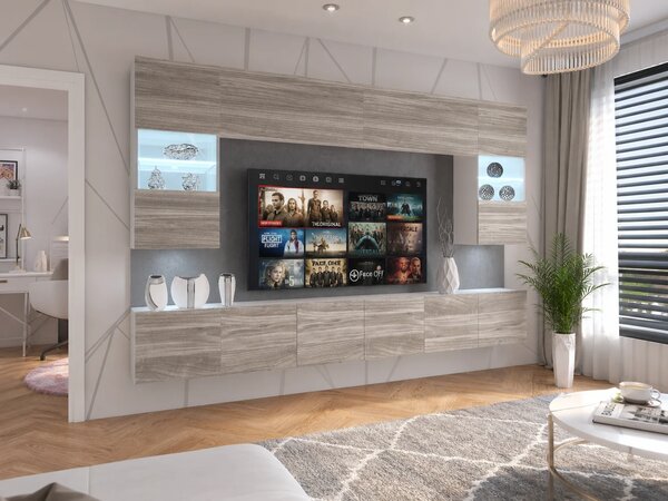 Obývací stěna 300 cm Belini šedý antracit Glamour Wood Imperium 1