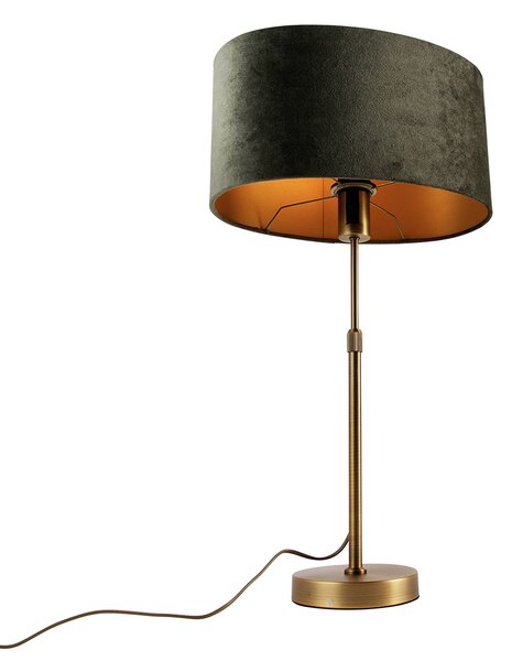 Stolní lampa bronzová s oválným sametovým stínidlem zelená 35cm - Parte