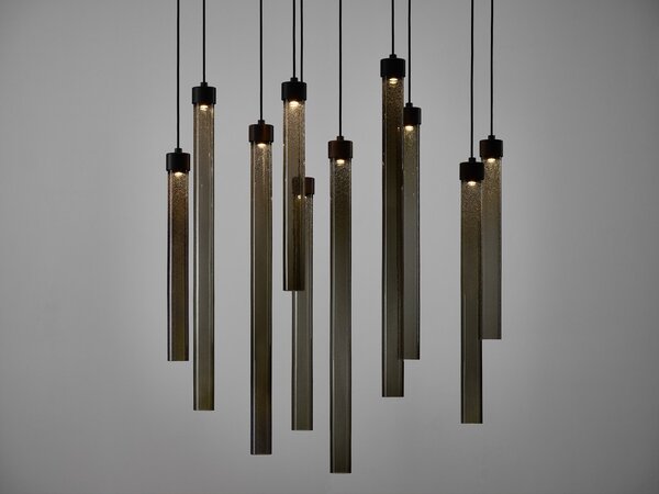 Brokis Designové LED závěsné svítidlo Comet Round 550, PC1375 Povrch Montury: Broušená bronz lak, Barva skla: Šedá kouřová - transparentní sklo, Baldachýn: Broušená champagne lak