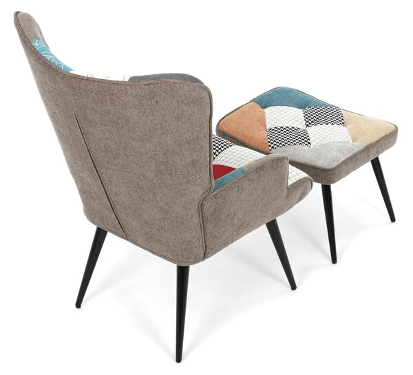 Relaxační křeslo s podnožkou AIRO - patchwork látka