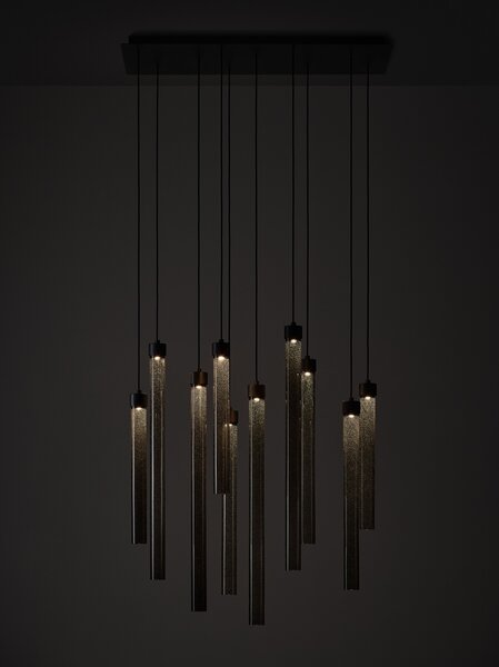 Brokis Designové LED závěsné svítidlo Comet Round 550, PC1375 Povrch Montury: Broušená bronz lak, Barva skla: Šedá kouřová - transparentní sklo, Baldachýn: Broušená champagne lak
