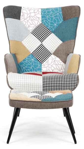 Relaxační křeslo s podnožkou AIRO - patchwork látka