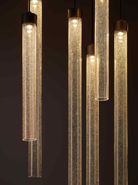 Brokis Designové LED závěsné svítidlo Comet Round 550, PC1375 Povrch Montury: Broušená bronz lak, Barva skla: Šedá kouřová - transparentní sklo, Baldachýn: Broušená champagne lak