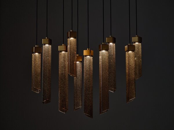 Brokis Designové LED závěsné svítidlo Comet Square 480, PC1379 Povrch Montury: Broušená bronz lak, Barva skla: Šedá kouřová - transparentní sklo, Baldachýn: Broušená champagne lak
