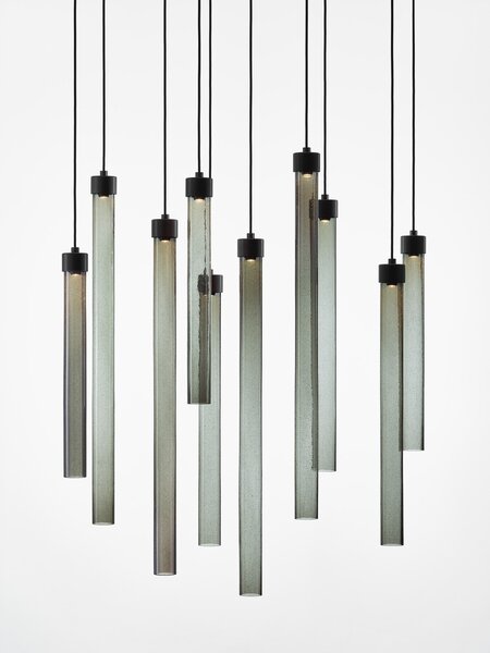Brokis Designové LED závěsné svítidlo Comet Round 900, PC1377 Povrch Montury: Broušená bronz lak, Barva skla: Šedá kouřová - transparentní sklo, Baldachýn: Broušená champagne lak