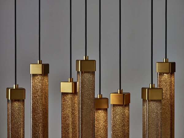 Brokis Designové LED závěsné svítidlo Comet Square 480, PC1379 Povrch Montury: Broušená bronz lak, Barva skla: Šedá kouřová - transparentní sklo, Baldachýn: Broušená champagne lak