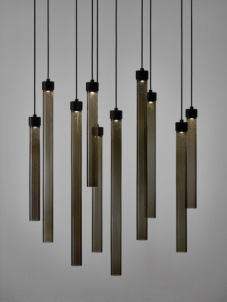 Brokis Designové LED závěsné svítidlo Comet Round 900, PC1377 Povrch Montury: Broušená bronz lak, Barva skla: Šedá kouřová - transparentní sklo, Baldachýn: Broušená champagne lak