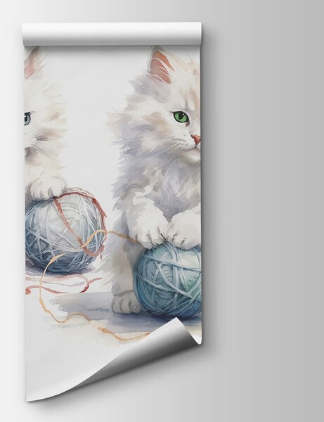 Fototapeta Akvarel dvou koťat hrajících si s přízí, Fototapety se zvířaty, Populární fototapety, w00843 - Tapeko.co.cz