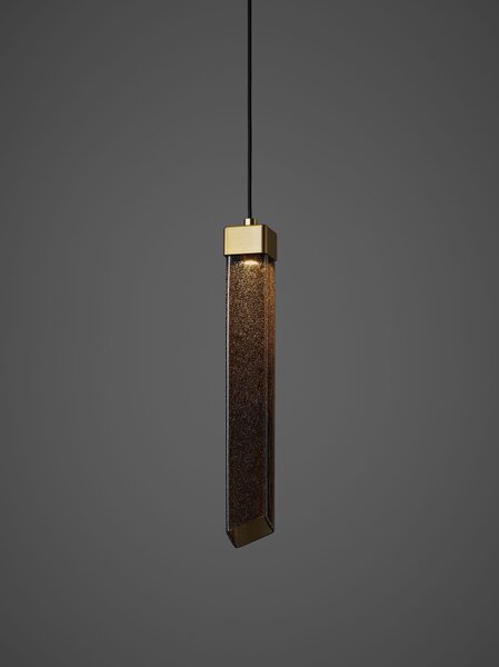 Brokis Designové LED závěsné svítidlo Comet Square 480, PC1379 Povrch Montury: Broušená bronz lak, Barva skla: Šedá kouřová - transparentní sklo, Baldachýn: Broušená champagne lak