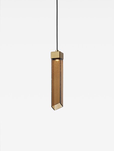 Brokis Designové LED závěsné svítidlo Comet Square 380, PC1378 Povrch Montury: Broušená bronz lak, Barva skla: Šedá kouřová - transparentní sklo, Baldachýn: Broušená champagne lak